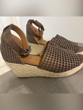 Women’s Brown Espadrille Wedge Sandals with Laser-Cut Upper